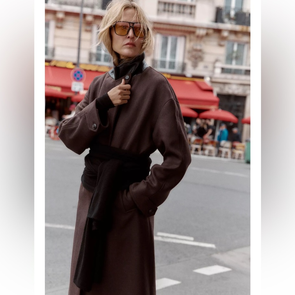 Zara Chocolate Brown Trench Coat NWT - Picture 14 of 16